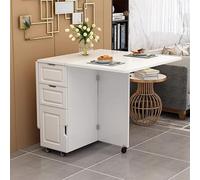 Movable Folding Dining Table, Modern Extendable Kitchen Table with Lockable Wheel, 3 Storage Drawers, Wooden Drop Leaf Table for Small Spaces Apartment Kitche Living Room, 120cm