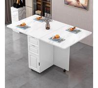 Movable Folding Dining Table, Modern Extendable Kitchen Table with Lockable Wheel, 3 Storage Drawers, Wooden Drop Leaf Table for Small Spaces Apartment Kitche Living Room, 120cm