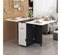 Movable Folding Dining Table, Modern Extendable Kitchen Table with Lockable Wheel, 3 Storage Drawers, Wooden Drop Leaf Table for Small Spaces Apartment Kitche Living Room, 120cm
