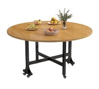 Movable Folding Dining Table with Wheels Multifunctional Extendable Round Drop-Leaf Table for Small Spaces Ideal for Kitchen Bedroom and Dining Room (Color: Walnut)