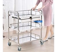 Movable Hand Trucks 3 Layers Household Utility s,Dental Double Drawers Stainless 1 Refuse Basin Lab Utility for Hotel Restaurant
