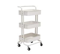 Movable Hand Trucks 3 Tier Beauty Trolley with Armrests Carbon Steel Kitchen Storage Cart Drainable Shelf Service Utility Cart Red 87 x 45 cm