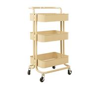 Movable Hand Trucks for Service Storage 3 Tier Beauty Trolley with Armrests Carbon Steel Kitchen Shelf Trolley Drainable Storage Cart Red 87x45 cm