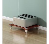 Movable HiFi Audio Rack Walnut Open Wooden Media Stand Freestanding AudioVisual Shelving with WiFi Router Storage 1Layer Cabinet for CD/DVD Player and More