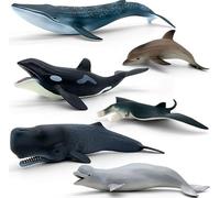 Movable Jaw Ocean Animal Set - 13" Mosasaurus, 10.6" Megalodon Shark & 7.8" Octopus Realistic Action Figure Toys for Kids & Collectors (6 Pcs Whale)