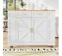 Movable Kitchen Island Trolley with Adjustable Worktop, Rolling Utility Cart with Drawers and Storage Racks, 120L x 40W x 90H cm, White Aosom UK