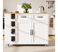 Movable Kitchen Island Trolley with Power Strip, Wine Rack, Space-Saving Cooking Island for Kitchen, 131.5L x 76W x 91H cm, White Aosom UK