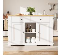 Movable Kitchen Island with Power Strip, Foldable Dining Table with Adjustable Shelves, Center Island with Lockable Castors, 151.5L x 85W x 92H cm, White Aosom UK