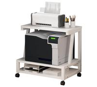 Movable Laser Printer Stand Cart with Storage, Under Desk Rolling Table on Wheels, Multifunctional Fax and Paper Organizer for Home Office