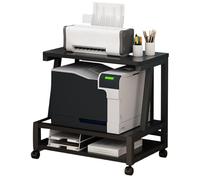 Movable Laser Printer Stand Cart with Storage, Under Desk Rolling Table on Wheels, Multifunctional Fax and Paper Organizer for Home Office