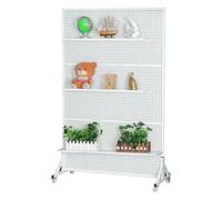 Movable Metal Pegboard Display Stand with Lockable Casters 80x150cm Craft Rack Sturdy Base & 20 Hooks - Perfect Retail Showcase Solution for Crafts & Accessories