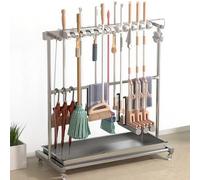 Movable Mop Broom Holder, Floor Standing Cleaning Tool Storage Rack Broom Hanger, Multi-Functional Cleaning Supplies Organizer, For Schools/Hospitals/Factories/Hotels