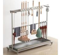 Movable Mop Broom Holder, Floor Standing Cleaning Tool Storage Rack Broom Hanger, Multi-Functional Cleaning Supplies Organizer, For Schools/Hospitals/Factories/Hotels