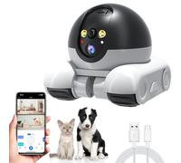 Movable Pet Camera, 2MP Double Lens APP Remote Control Security Camera with 2 Way Talk, One Key Following Shot for Pet/Baby/Elderly