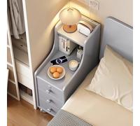 Movable Solid Wood Nightstand with 3 Storage Drawers, Pre-assembled Slim Design for Bedroom Space Saving