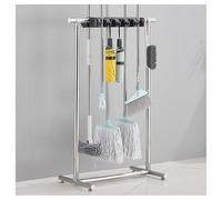 Movable Stainless Steel Mop Rack - Heavy-Duty Storage for Wet Mops Brooms and Umbrellas - Ideal Tool Cart for Commercial Cleaning Garden and Garage Use