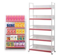 Movable Supermarket Shelf with Wheels, Large Snacks Drinks Medicine Crisps Display Rack for Stationery Store Drugstores Kitchen, Multi-layer Push-pull Display Cart