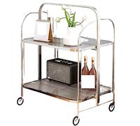 Movable Trolley with Smooth Universal Wheels, Metal Foldable Storage Rack, Strong Two-Tier Cart, Space-saving & Durable