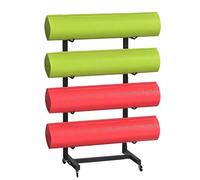 Movable Yoga Mat Holder with Lockable Wheels, Portable Skateboard Foam Roller Storage Rack Against The Wall, Commercial Home Yoga Mat Organizer, Steel Frame Yoga Mat Holders for Women