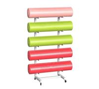 Movable Yoga Mat Holder with Lockable Wheels, Portable Skateboard Foam Roller Storage Rack Against The Wall, Commercial Home Yoga Mat Organizer, Steel Frame Yoga Mat Holders for Women