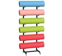 Movable Yoga Mat Holder with Lockable Wheels, Portable Skateboard Foam Roller Storage Rack Against The Wall, Commercial Home Yoga Mat Organizer, Steel Frame Yoga Mat Holders for Women