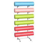 Movable Yoga Mat Holder with Lockable Wheels, Portable Skateboard Foam Roller Storage Rack Against The Wall, Commercial Home Yoga Mat Organizer, Steel Frame Yoga Mat Holders for Women
