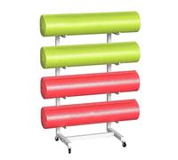 Movable Yoga Mat Holder with Lockable Wheels, Portable Skateboard Foam Roller Storage Rack Against The Wall, Commercial Home Yoga Mat Organizer, Steel Frame Yoga Mat Holders for Women