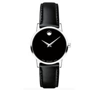 Movado 0607317 Black Leather Black Dial Stainless Steel Women’s Movado Museum Classic 28mm Watch, Blue