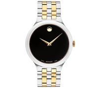 Movado 0607416 Black Museum Dial Two-Tone Gold Silver Stainless Steel Bracelet 40mm Veturi Men's Watch, Silver, Silver, bracelet
