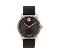 Movado Bold Access Men's Swiss Quartz 3600945 Watch with Ionic Plated Rose Gold Tone Steel Case and Black Leather Strap, in Sleek, Sporty Elegance, Rose Gold, Modern