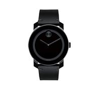 Movado Bold Black Leather Band Steel Case Quartz Analog Watch 3600306