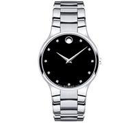 Movado Men's Serio Stainless Steel Black Dial Diamonds Marker Museum Dial Slim Watch
