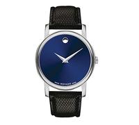 Movado Museum Blue Dial Black Leather Strap Men's Swiss Watch