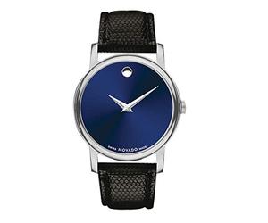 Movado Museum Blue Dial Black Leather Strap Women's Swiss Watch