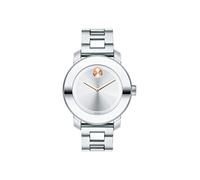 Movado Women's Bold Iconic Metal Watch with a Flat Dot Sunray Dial, Silver/Pink/Gold (Model 3600084), Stainless Steel, 36 mm, Bold - 3600084