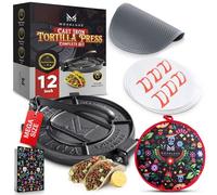 MOVALUXE® - Tortilla Press 12 inch Cast Iron Tortillas Maker. A Gift Set with a Warmer Pouch, 6 Taco Holders, Parchment Paper, Rubber Mat and Recipe E-book. The Perfect Roti, Chapati Dough Press
