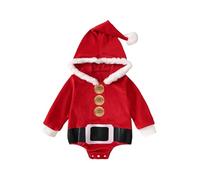 MOVAWAKY Babys Christmas Outfit Rompers Costume Baby Quilted Thicken Down Puffer Hooded Romper Jumpsuit Peter Pan Collar Bodysuit Girl 1St First Birthday Clothing For