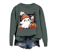 MOVAWAKY Halloween Sweatshirts For Women Cute Ghost Pumpkin Print Crewnecks For Women Womens Long Sleeve Womens Halloween Sweatshirt Tops Casual Loose Fit Hoodless Jumper Fall Warm Sweatshirt