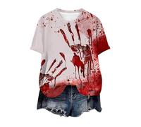 MOVAWAKY Halloween T-Shirt for Women Bloody Problem Solved Shirt Trendy Blood Print Women's Tee Splatter Funny Scary Slogan Top Womens T Woman Hoodies Hand Prints Party Cosplay