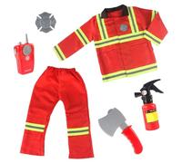 MOVAWAKY Kids Fireman Costume Firefighter And Accessories Outfits Boys Fire Fighter Dress Up Fancy Age 3 With Extinguisher Walkie Talkie Great For Role Play Perfect Halloween