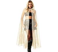 MOVAWAKY Medieval Hooded Cloak With Adjustable Witch Masquerade Cape Halloween Costumes Shiny Metallic Cosplay Robe Bling Glitter Sparkly Cloaks Fancy Dress Costume Vintage Gothic Wizard Party Gift