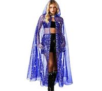 MOVAWAKY Medieval Hooded Cloak With Adjustable Witch Masquerade Cape Halloween Costumes Shiny Metallic Cosplay Robe Bling Glitter Sparkly Cloaks Fancy Dress Costume Vintage Gothic Wizard Party Gift