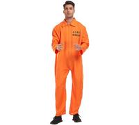 MOVAWAKY Mens Prisoners Convict Costume Orange Jumpsuit Accessory And Props For Halloween Carnival & Parties Prisoner Outfit Accessories Xx-Large Top Matching Trousers Ideal Stag Dos (#A2 Orange,L)