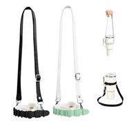 Movclstud 2 Pieces Silicone Water Bottle Straps, 28.5" Internal Adjustable Water Bottle Holder Straps, Compatible with Stanley Tumbler,Owala,Hydroflask, YETI and More (Black+Green)