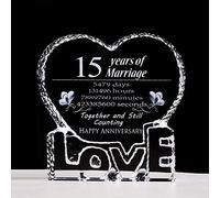 Movdyka 15th Anniversary Crystal Wedding Gifts for Him Her Couples 15 Years | 15 Years of Marriage Anniversary Present for Parents, Heart Keepsake for Wife Husband, Home Ornaments for Table Paperweight