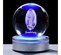 Movdyka 3D Crystal Ball Virgen De Guadalupe Statues Religious Gifts for Women Catholic, Laser Etched Our Lady of Guadalupe Decorations The Blessed Virgin Mary Glass Statues with Colorful LED Base