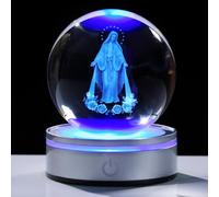 Movdyka 3D Crystal Ball Virgin Mary Statue Religious Gifts for Women Men Catholic, Laser Engrave Blessed Mother Statues Figurine Decor with Night Light Base, Christian Gifts for Women Friends Faith