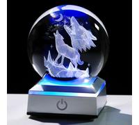 Movdyka 3D Crystal Ball Wolf Figurines Wolves Gifts for Man Women Kids Glass Night Light Oranments Decor for Daughter Son on Birthday Mother's Father's Day Christmas Paperweight Statue