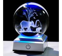 Movdyka 3D Elephant Crystal Ball Figurines with LED Base - Glass Elephants Gifts for Women Mom on Christmas Birthday Mothers Day Elephant Statues Lamp Gift Night Light Desk Decor Paperweight