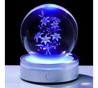 Movdyka 3D Laser Etched Lily Crystal Ball with Color-Changing LED Base - Elegant Blooming Flower Lamp for Home Decor, Unique Gift for Women & Men